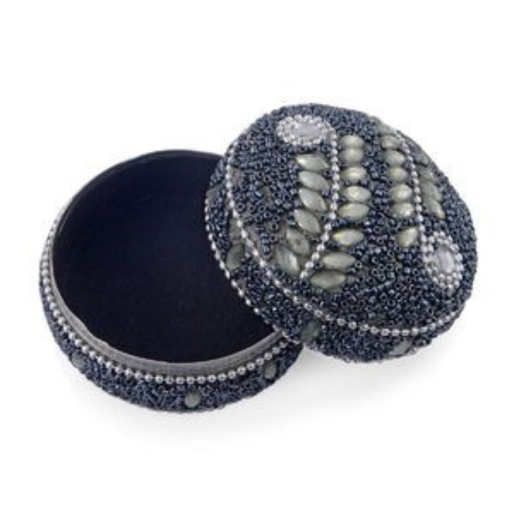 Handcrafted Set(3) Blue Beaded Mini Storage Boxes - Picture 5 of 7